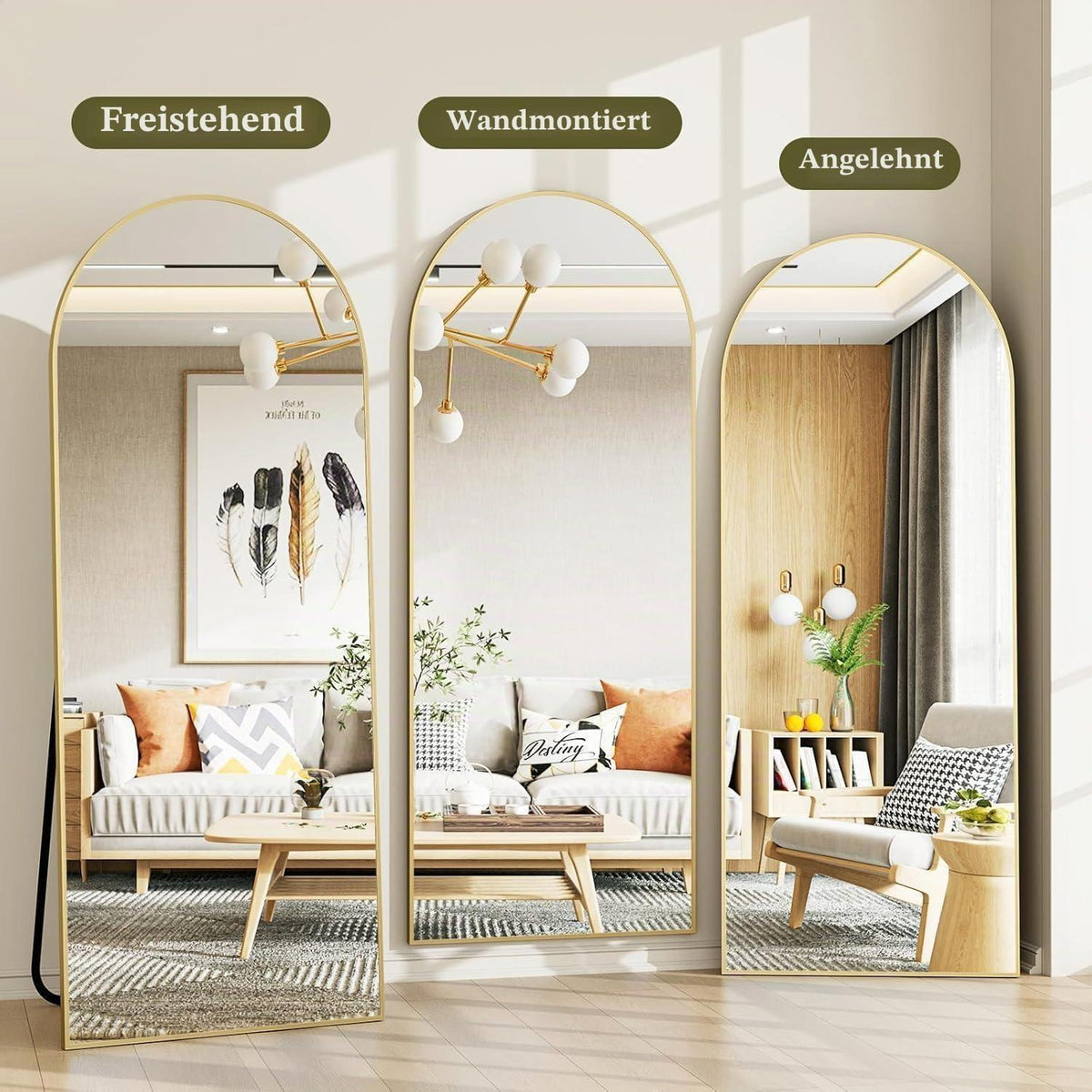Ganzkörperspiegel Bogen Gold – Stand- & Wandspiegel 165x61cm