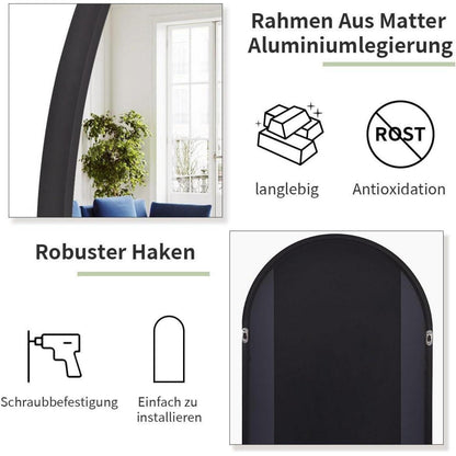 Ganzkörperspiegel Bogen Schwarz 180x66cm | Stand- & Wandspiegel