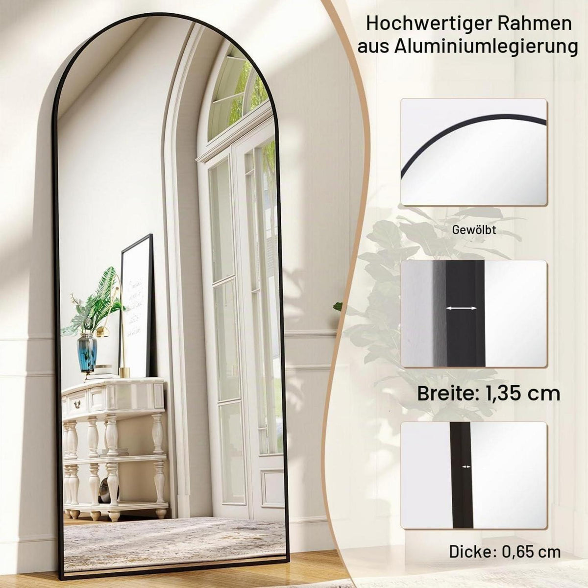 Ganzkörperspiegel Bogen Schwarz – 180x76cm, Stand- & Wandspiegel