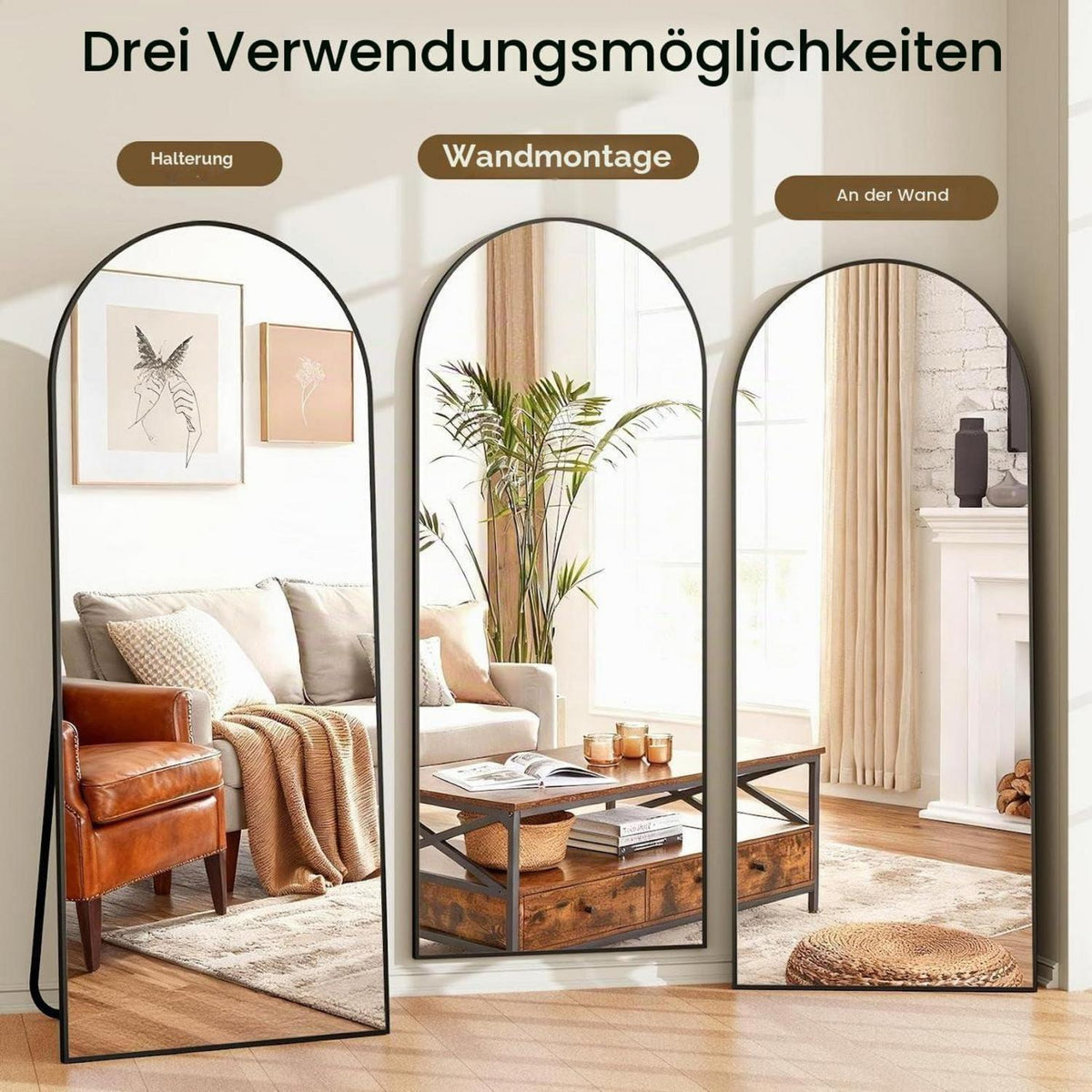 Ganzkörperspiegel Bogen Schwarz – 180x76cm, Stand- & Wandspiegel