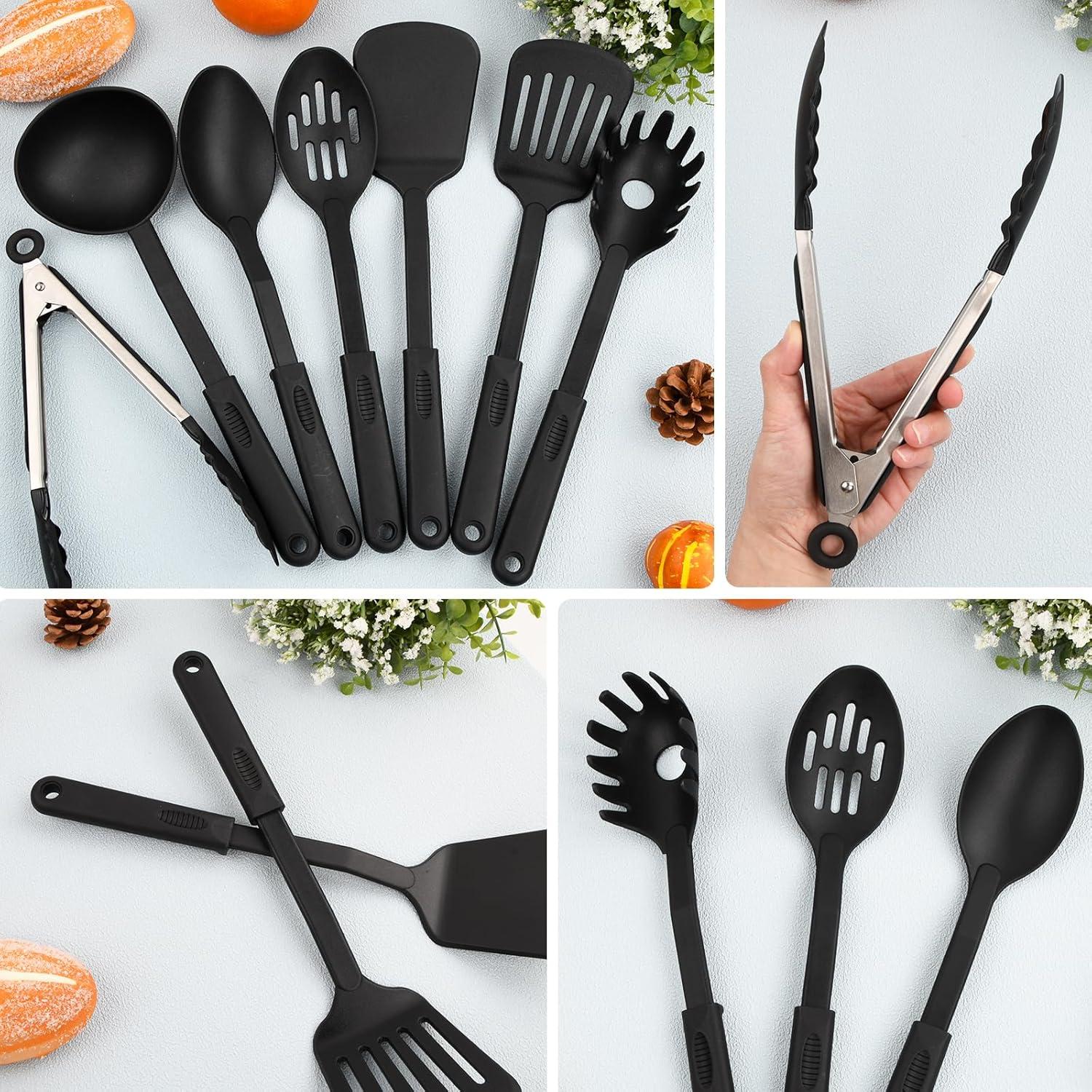 Anseom Nylon Küchenhelfer Set 7-teilig Schwarz Spülmaschinenfest