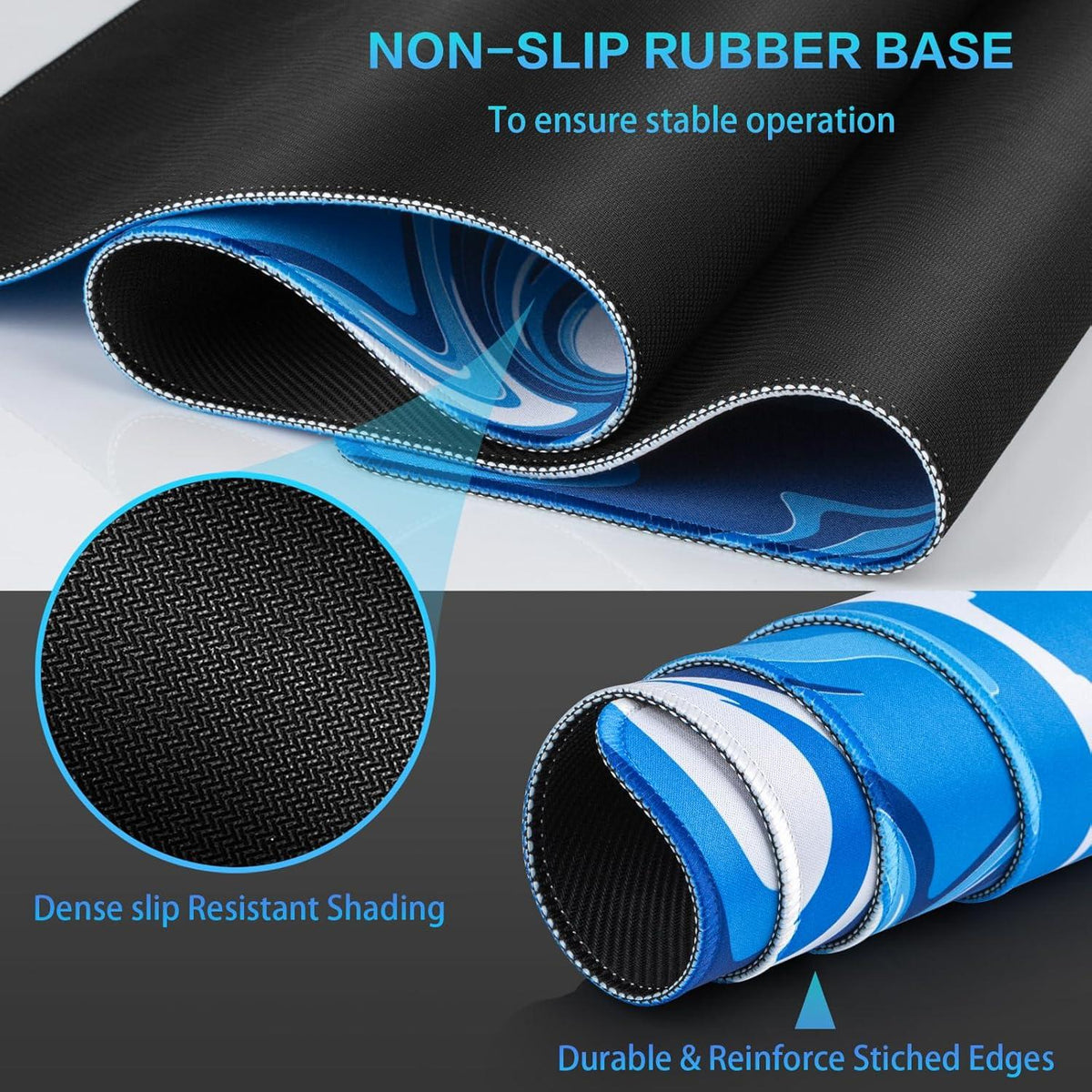 Abetcabe Gaming Mauspad XL 800x300mm Blau-Weiß Fluid Art Anti-Rutsch Waterproof