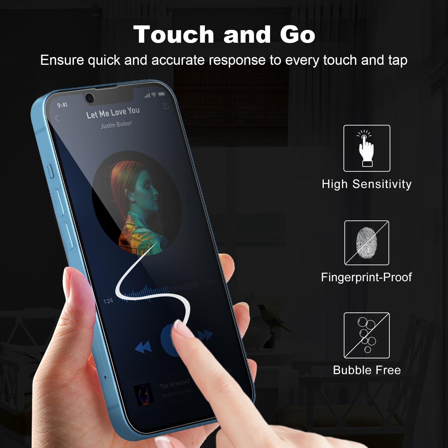 Tentoki Sichtschutz Panzer Schutz Panzerglas 6,1 Zoll Anti-Spy [2 Stück] iPhone