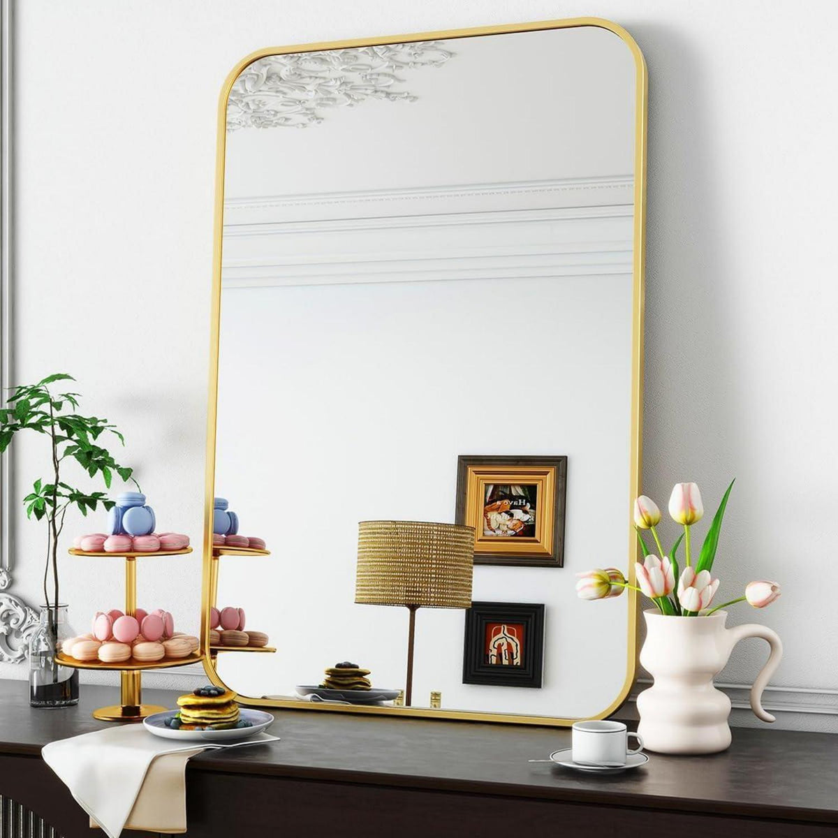 Moderner Badspiegel 75x122cm Gold – Wandspiegel mit Metallrahmen
