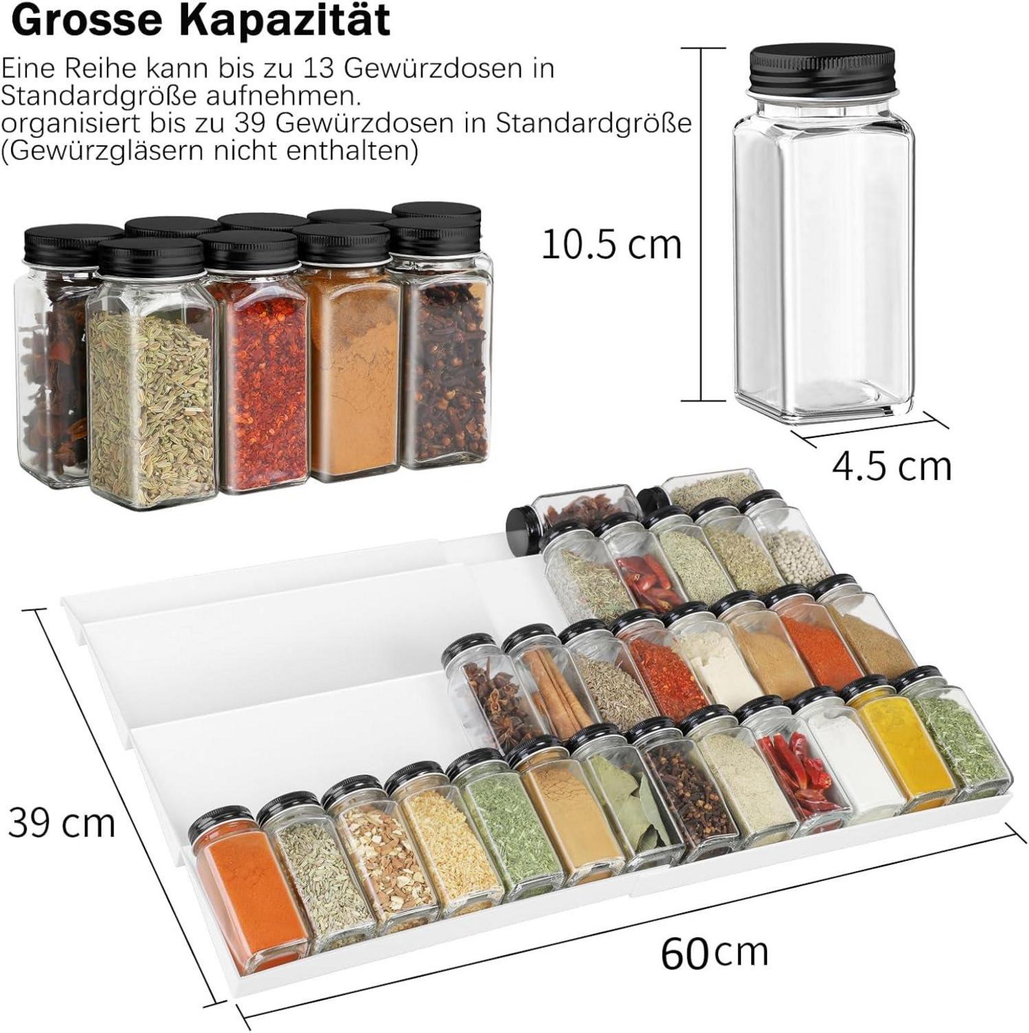 Gewürzregal Schublade Organizer Einstellbar 30-60cm 4 Etagen