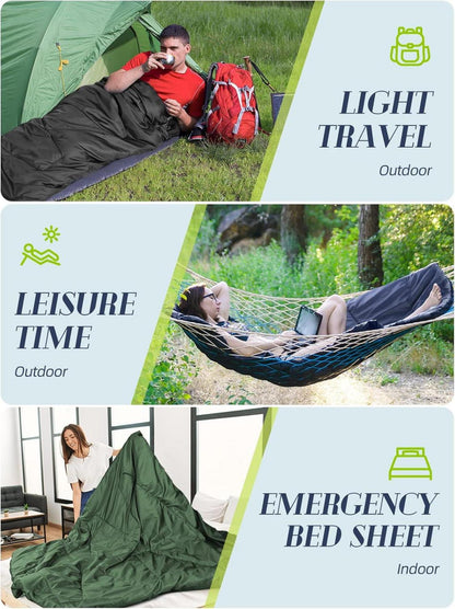 Ultraleicht Sommerschlafsack 900g kleines Packmaß Grün Camping Outdoor