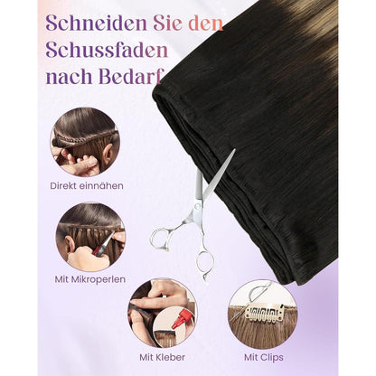 Echthaar Tressen zum Einnähen Balayage Braun 40cm