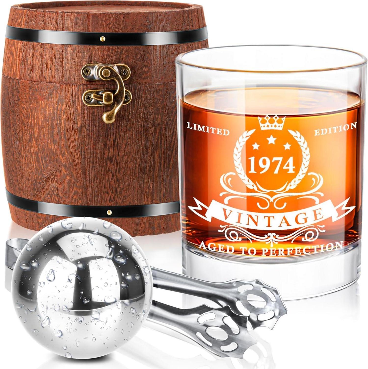Whiskyglas-Set 1974 Geburtstagsgeschenke in Fassboxremium