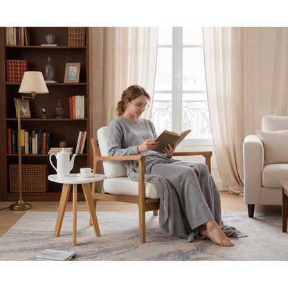 Leinen Ohrensessel Wohnzimmer – Bequemer Loungesessel mit Holzrahmen