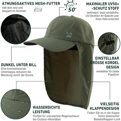 Wasserdichte Baseball Cap XL/XXL mit Nackenklappe & UV-Schutz