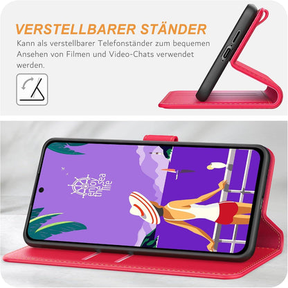 Ganbary Samsung Galaxy A55 5G Handyhülle Leder Klapphülle mit Kartenschlitzen, Magnetverschluss, Standfunktion - Rot