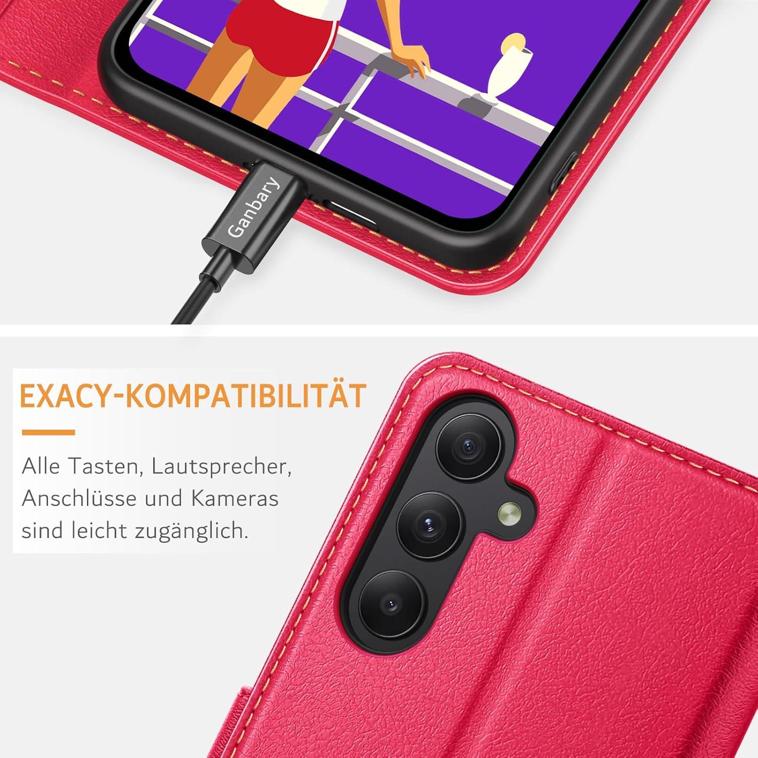 Samsung Galaxy A55 5G Handyhülle Leder Klapphülle Rot Kartenschlitz