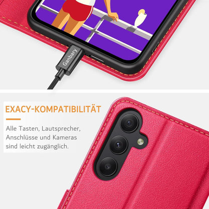 Samsung Galaxy A55 5G Handyhülle Leder Klapphülle Rot Kartenschlitz