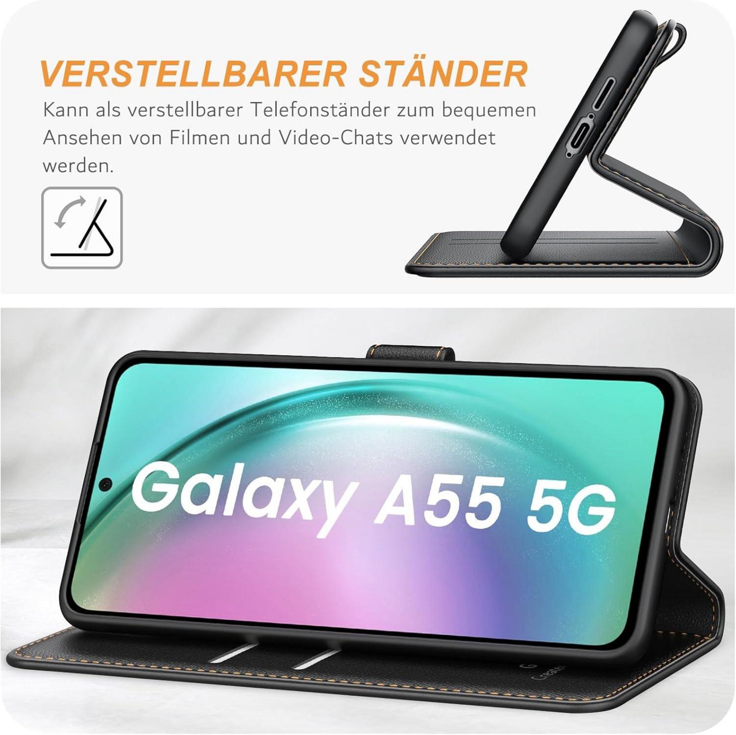 Samsung Galaxy A55 5G Handyhülle - Premium Leder Klapphülle Schwarz