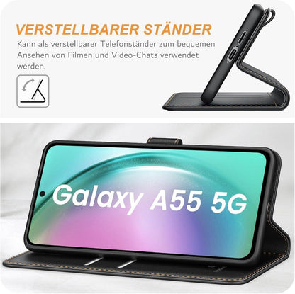 Samsung Galaxy A55 5G Handyhülle - Premium Leder Klapphülle Schwarz