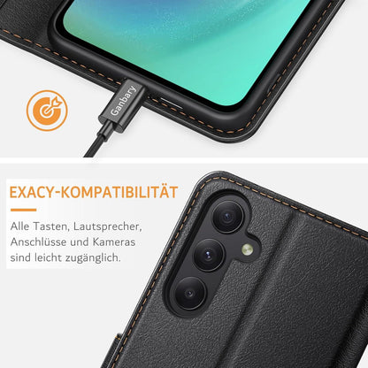 Handyhülle Samsung Galaxy A55 5G Leder Case Schwarz Magnet Standfunktion