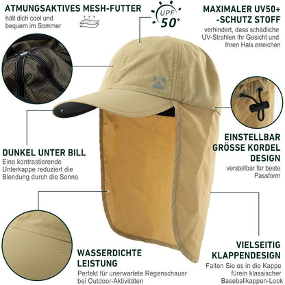 Wasserdichte Baseball Cap XL/XXL mit Nackenklappe & UV-Schutz