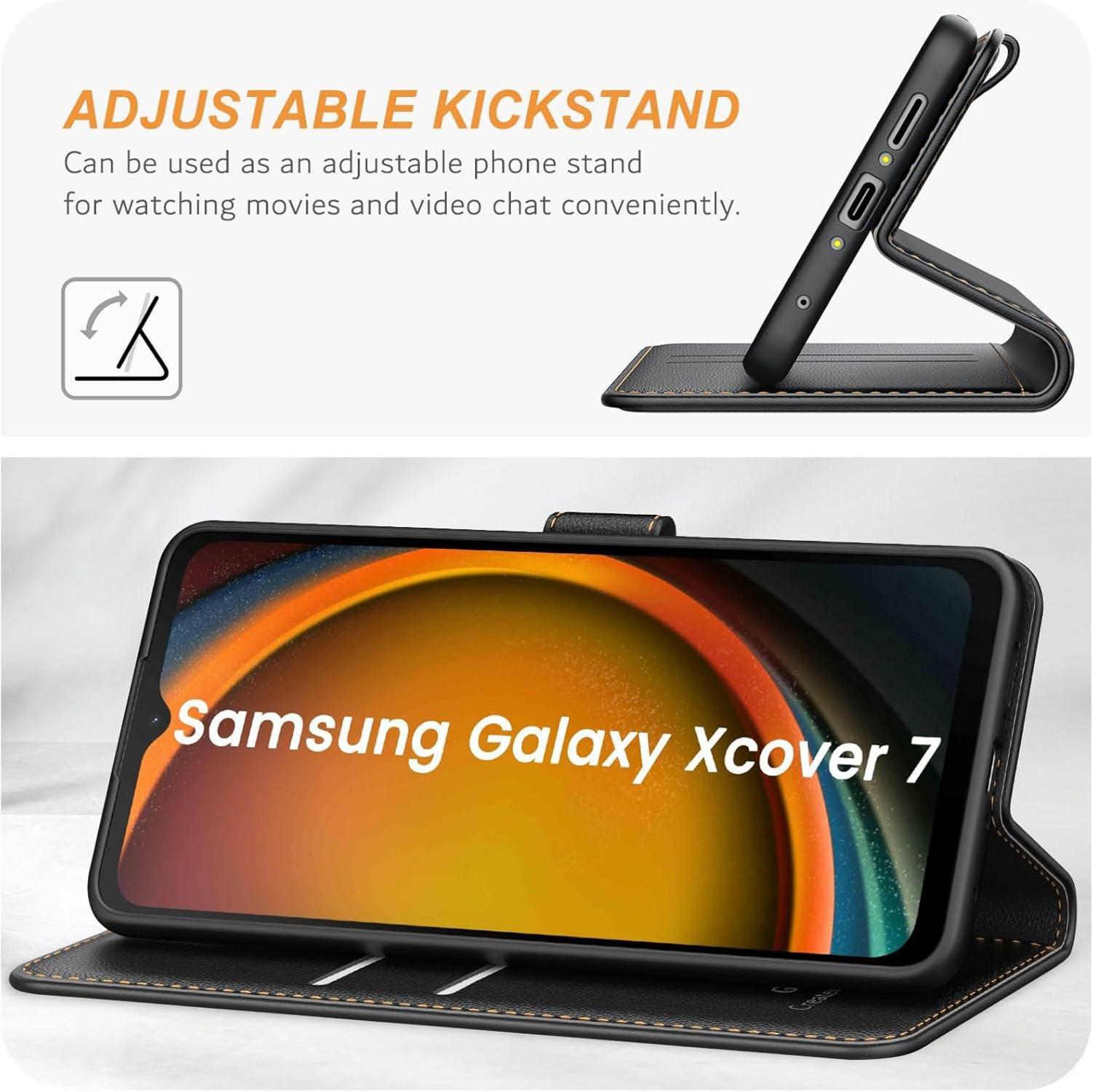 Samsung Galaxy Xcover 7 Handyhülle: Premium Leder Klapphülle Schwarz