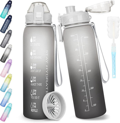 Trinkflasche 1l BPA-frei Auslaufsicher Zeitmarkierung für Sport Gym