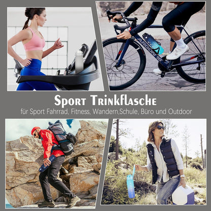 Trinkflasche Sport 1l BPA-frei Auslaufsicher Zeitmarkierung Grau Fitness Outdoor