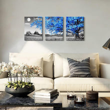 Hyidecorart Blaue Baum Leinwandbilder 3er Pack - Wanddeko