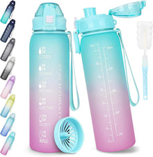 Trinkflasche 1l BPA-frei Auslaufsicher Zeitmarkierung Blau Rosa