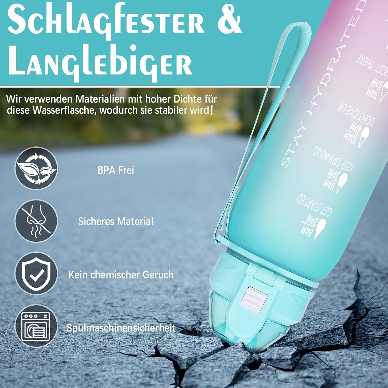 AOPREL Trinkflasche 1l BPA-frei Sport Wasserflasche mit Zeitmarkierung