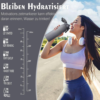 AOPREL Trinkflasche 1l BPAfrei Sport Wasserflasche Zeitmarkierung