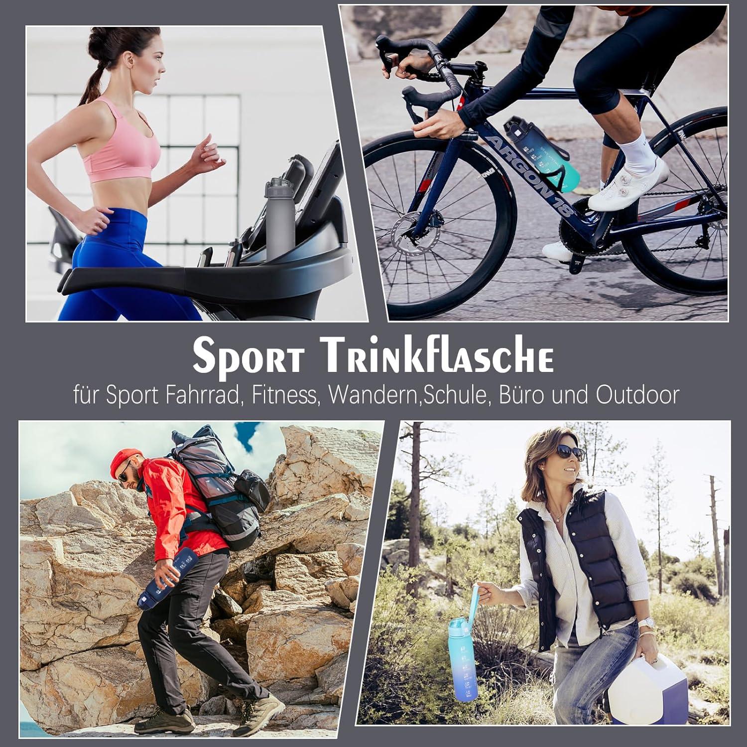 AOPREL Trinkflasche 1l BPAfrei Sport Wasserflasche Zeitmarkierung