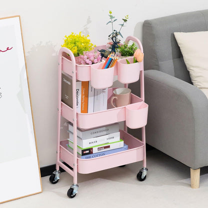 DOEWORKS 3-Etagen Metall Aufbewahrungswagen mit Rädern, Rose