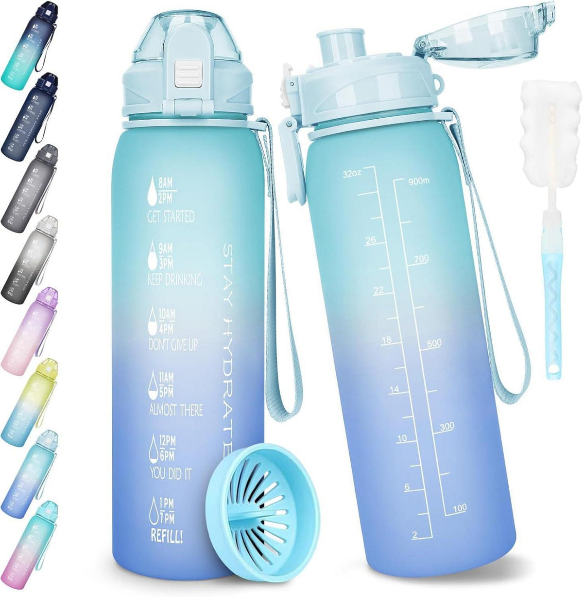 Trinkflasche 1l BPA-frei mit Zeitmarkierung für