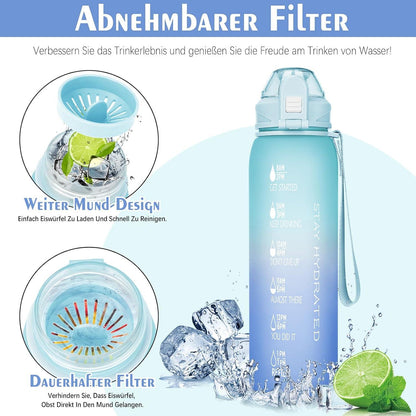 Trinkflasche 1l BPA-frei Sport Auslaufsicher Zeitmarkierung