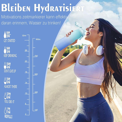 Sport Trinkflasche 1l BPA-Frei Zeitmarkierung Auslaufsicher