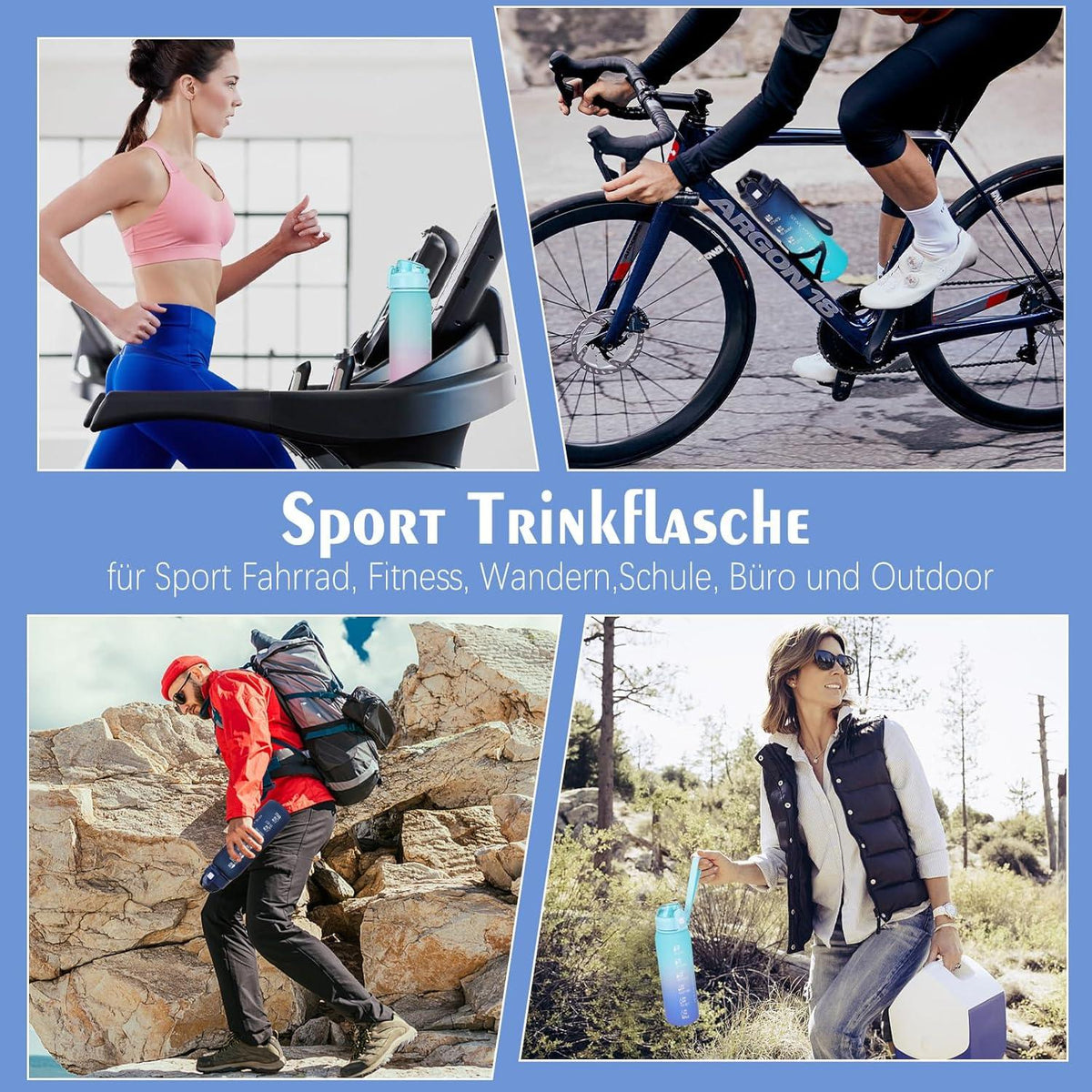 Sport Trinkflasche 1l BPA-Frei Zeitmarkierung Auslaufsicher