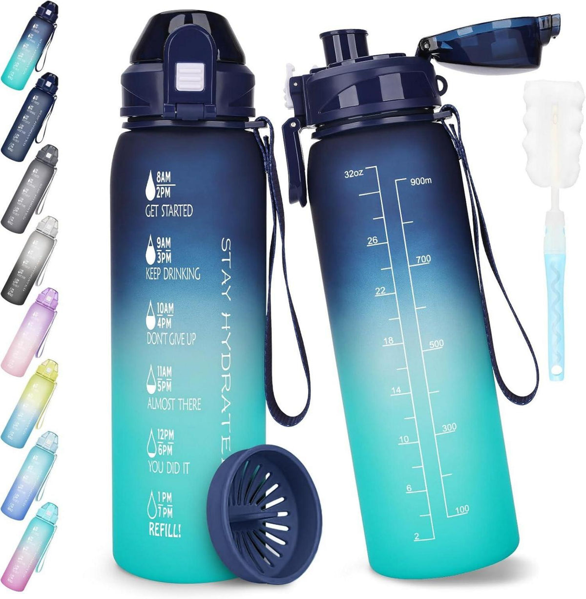 Trinkflasche 1l BPA-frei Sport Auslaufsicher Zeitmarkierung