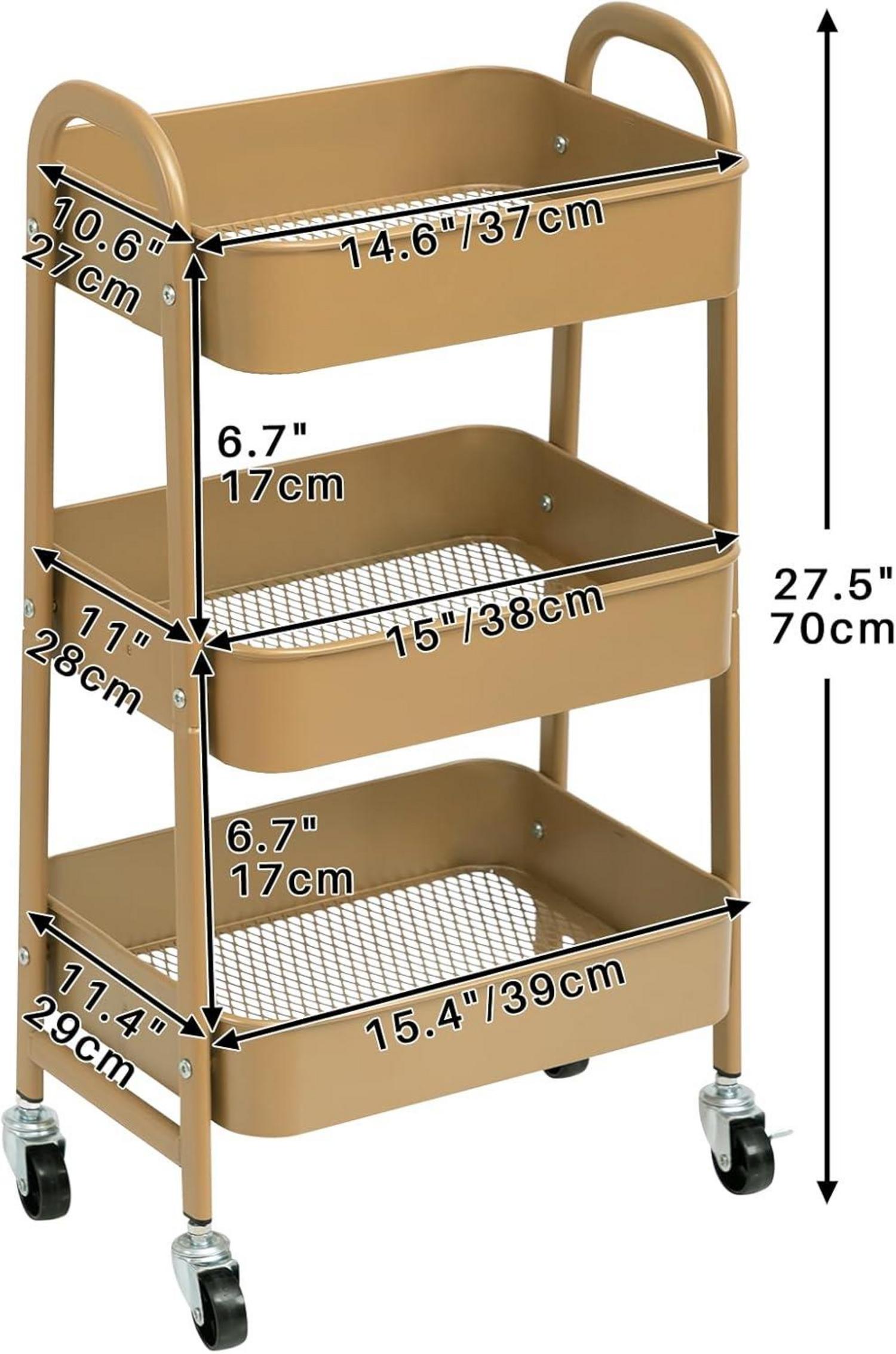 Aufbewahrungswagen 3 Etagen Rollwagen Metall Organizer Gold