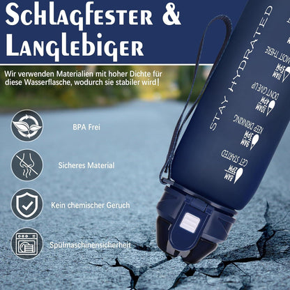 Trinkflasche 1l BPA-frei Sport Wasserflasche mit Zeitmarkierung