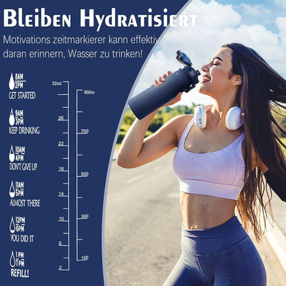 Trinkflasche 1l BPA-Frei Auslaufsicher mit Zeitmarkierung Sport Outdoor