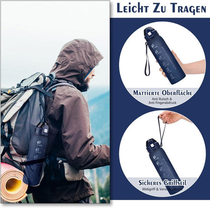 Trinkflasche 1l BPA-Frei Sport Wasserflasche Zeitmarkierung