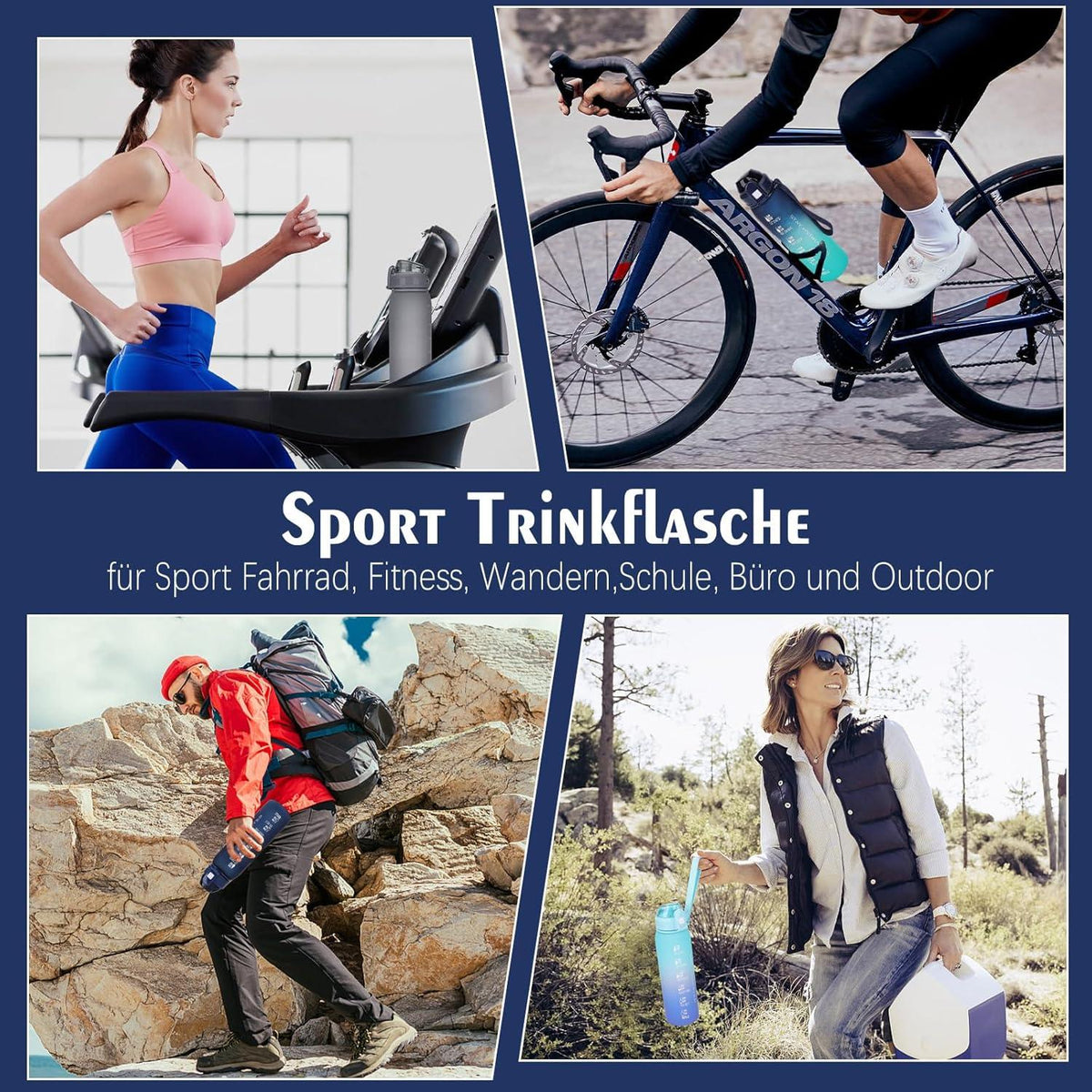 Trinkflasche 1l BPA-Frei Auslaufsicher mit Zeitmarkierung Sport Outdoor