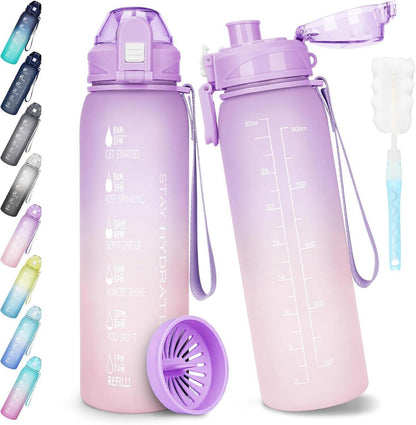 Trinkflasche 1l BPA-frei Zeitmarkierung Sport Yoga Outdoorauslaufsi