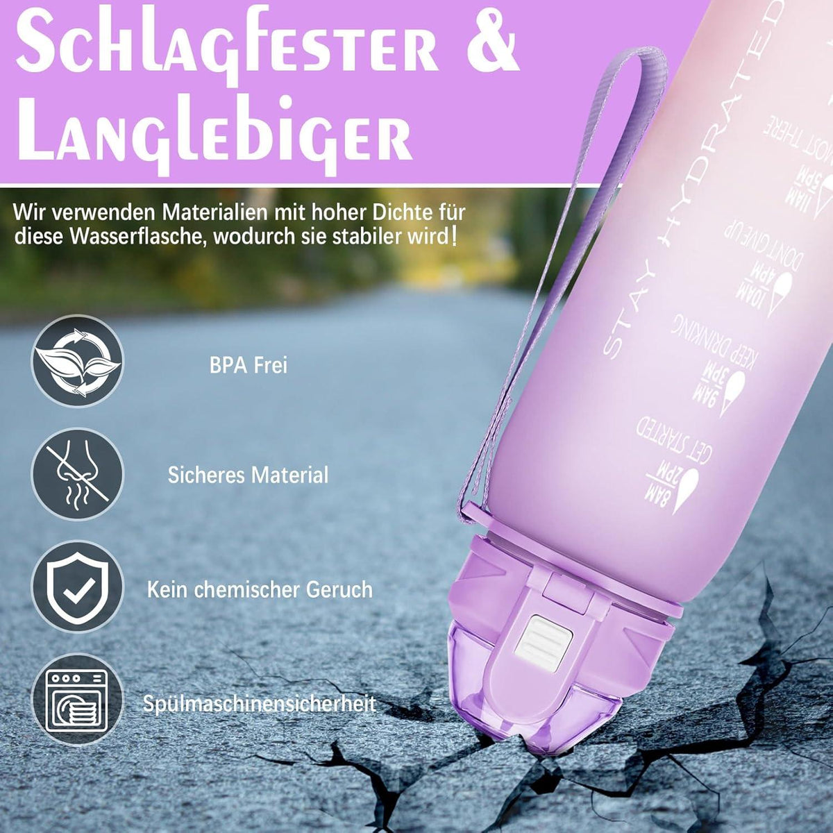 AOPREL Trinkflasche 1l BPA-frei mit Zeitmarkierung für Sport und Outdoor