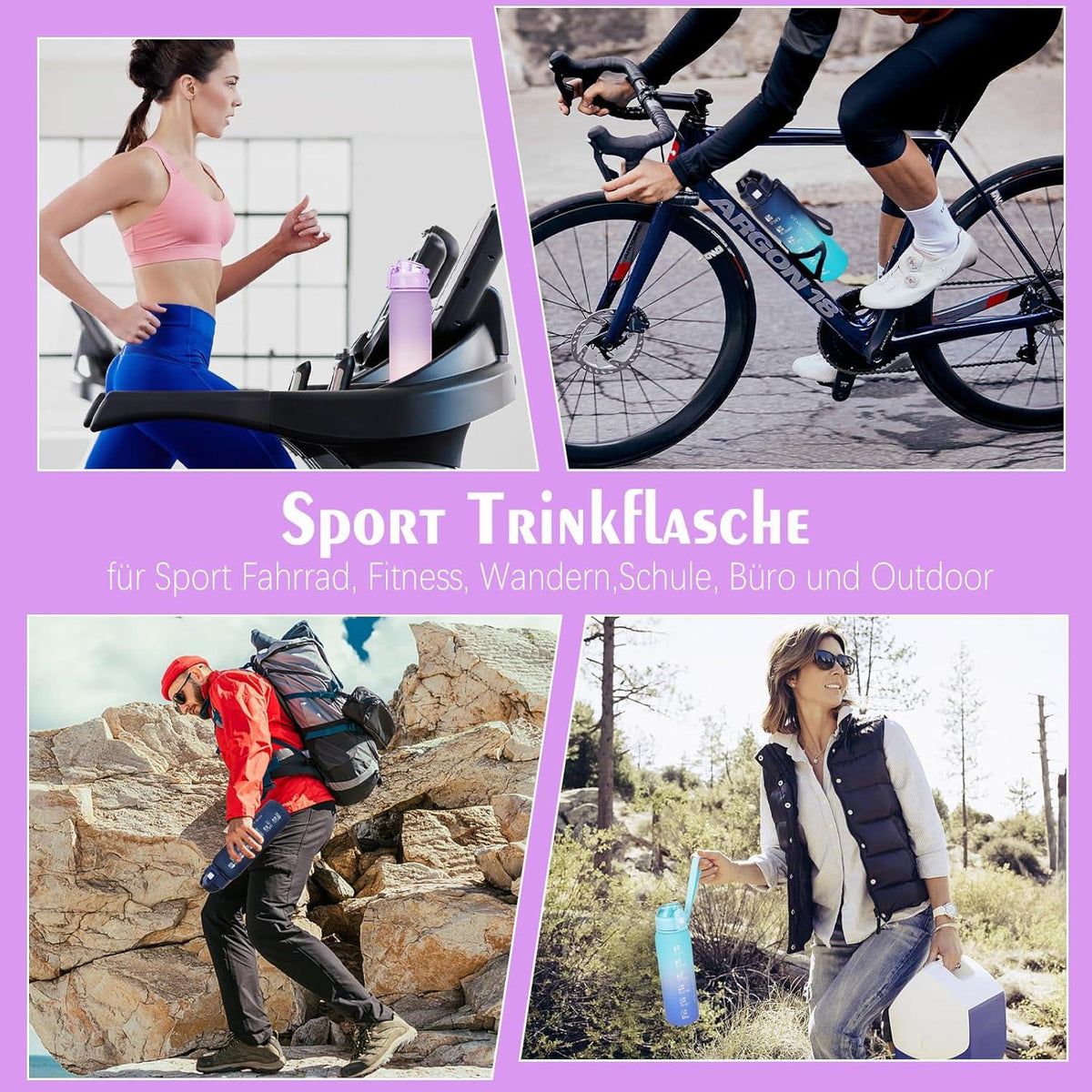 Sport Trinkflasche 1l BPA-frei Zeitmarkierung Auslaufsicher Outdoor