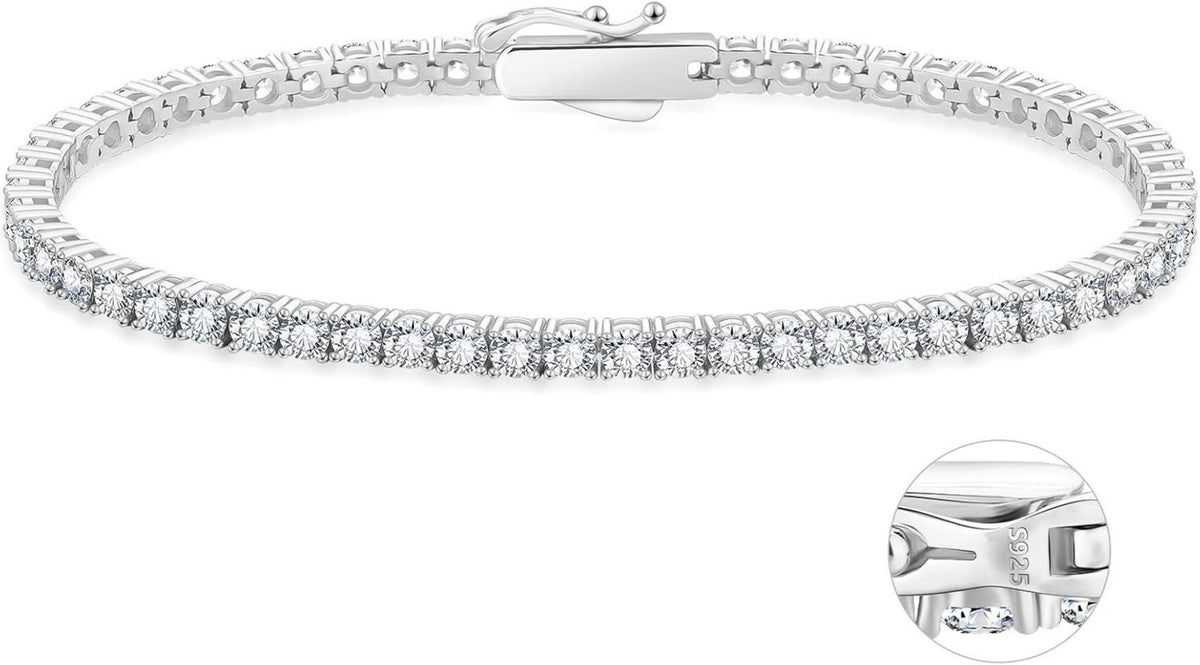 KRKC&CO Silber Tennisarmband 925 mit Zirkonia Kristallen 3mm Frauen