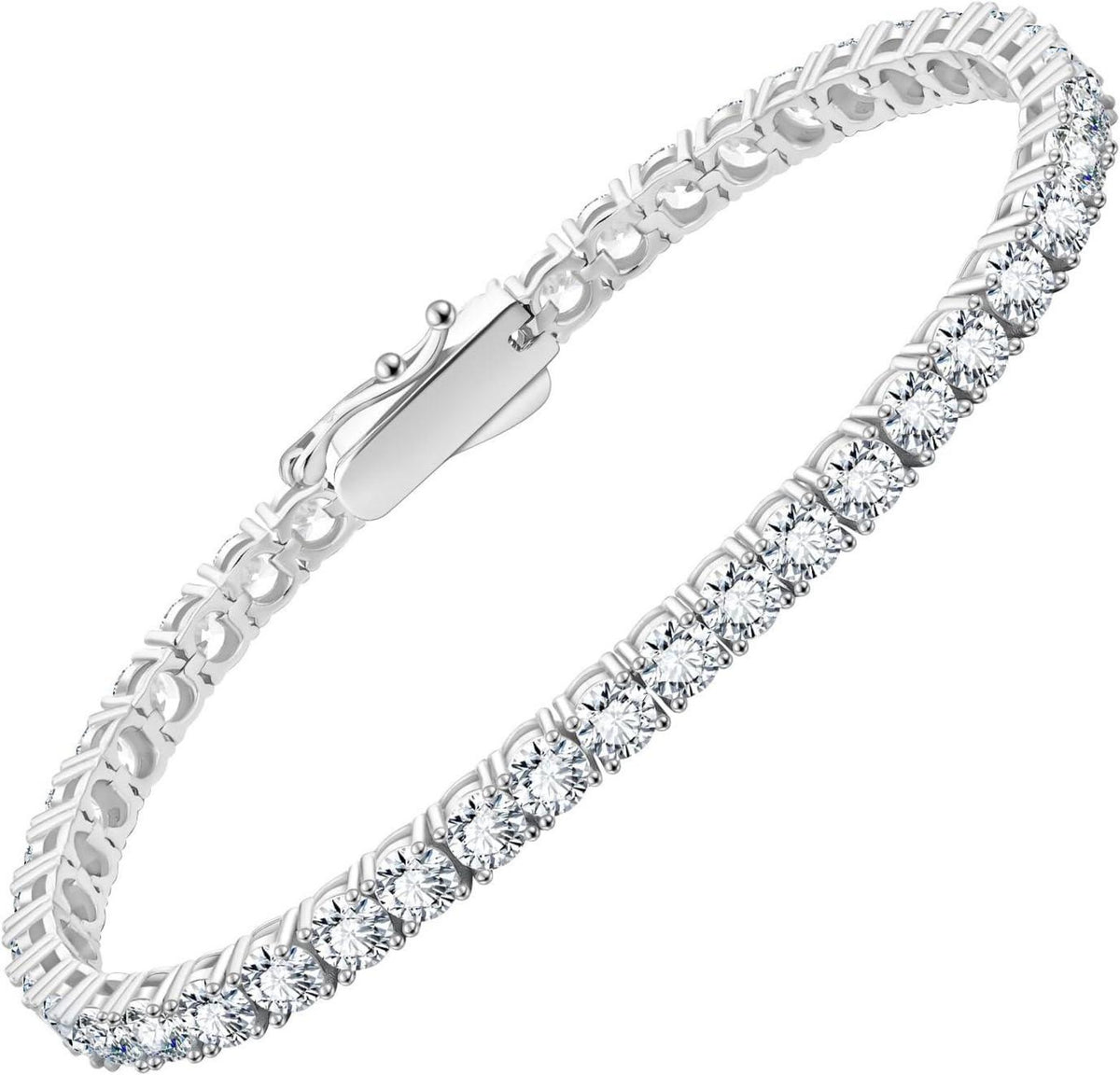 KRKC&CO 925 Sterling Silber Tennisarmband Zirkonia Kristall Iced Out 19cm Silbrig-4mm