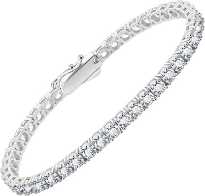 KRKC&CO 925 Sterling Silber Tennisarmband Zirkonia Kristall Iced Out 19cm Silbrig-4mm