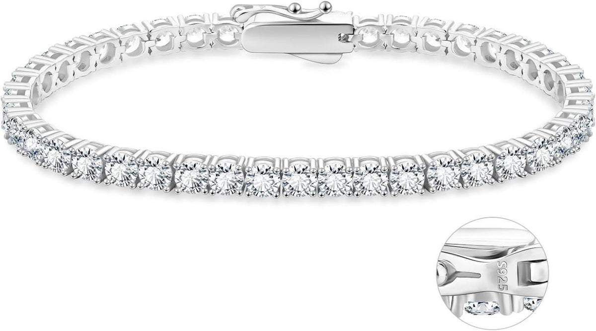 Silber Tennisarmband Weißgold 14K beschichtet Zirkonia Armband