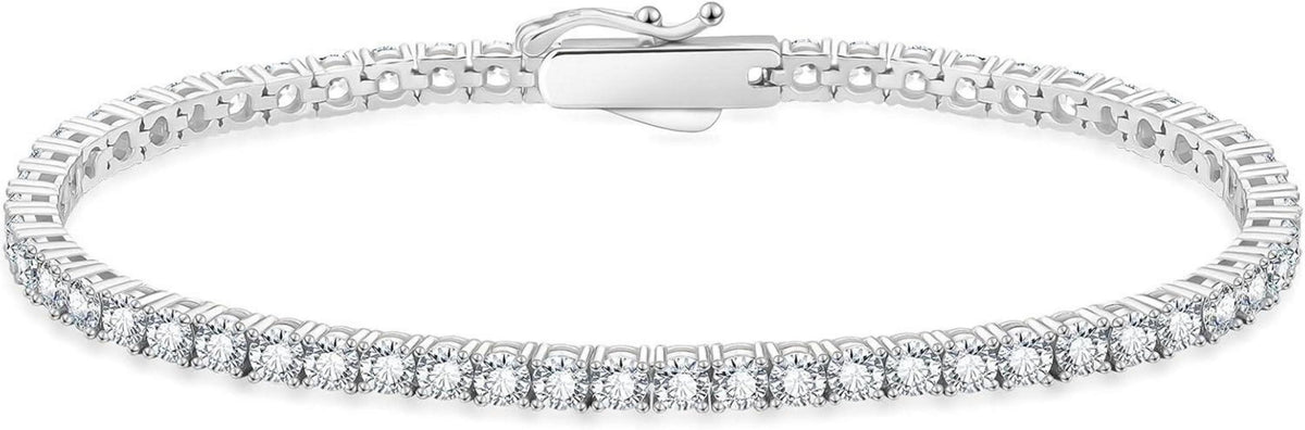 KRKC&CO Tennisarmband Silber 925 Damen Weißgold Zirkonia Iced Out 20.3cm Silbrig 3mm
