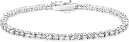 KRKC&CO Tennisarmband Silber 925 Damen Weißgold Zirkonia Iced Out 20.3cm Silbrig 3mm