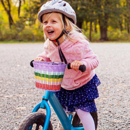 Kinder Fahrradkorb geflochten mit Riemen und Zubehör in Lederoptik